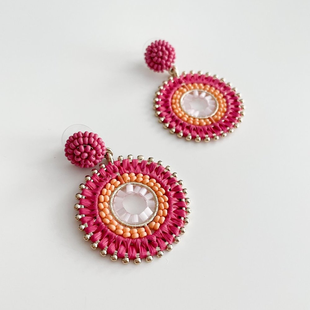 J. Crew Beaded Circle Statement Earrings (Pink) - Picture 2 of 3